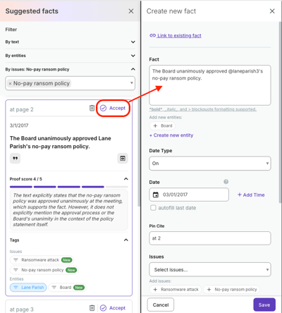 casefleet suggested facts